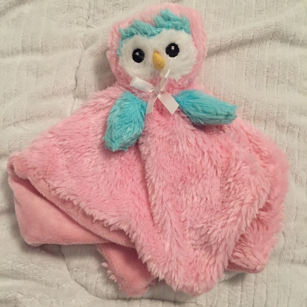 Bass Pro Shops Pink Blue Owl Bow Plush Baby Security Blanket Lovey